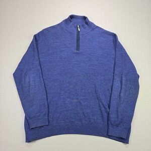 Tommy Bahama Sweater Mens Quarter Zip Pullover Cotton Merino Wool Blue Large L